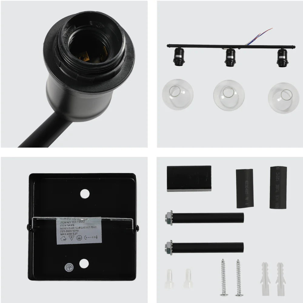 Details of Modern-Vintage Wall Light with Clear Globes | TEKLED 151-19552