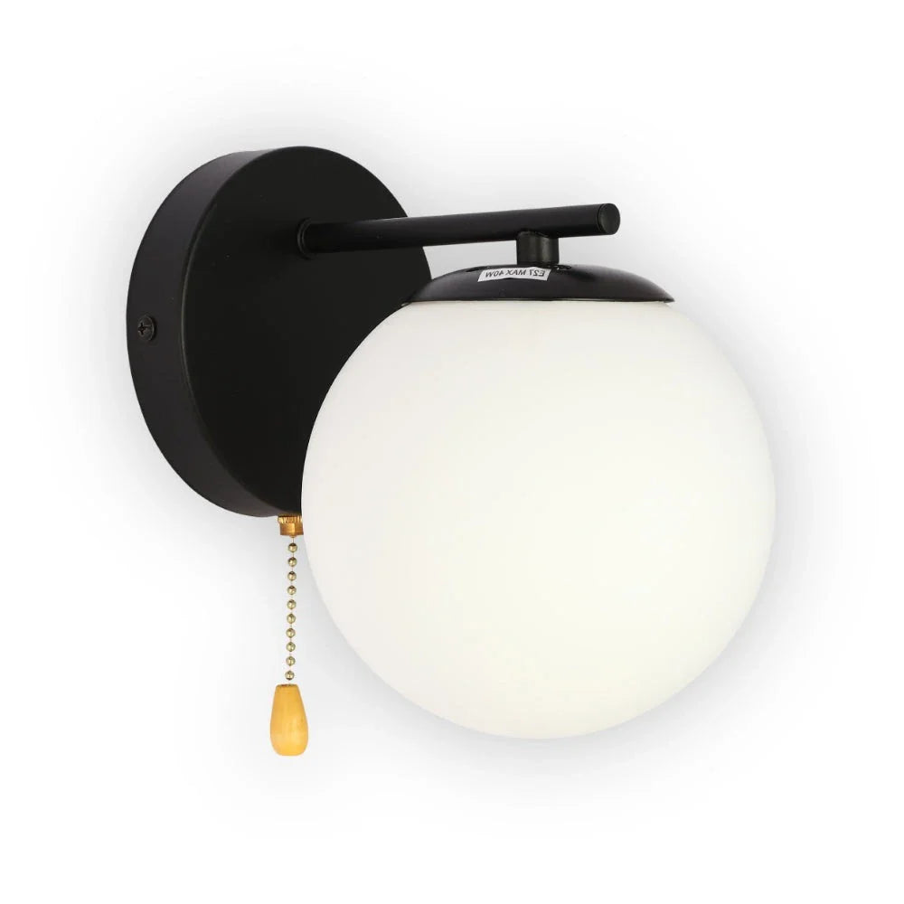 Opal Globe Glass Vintage Retro Stylish Wall Light with Pull Down Switch