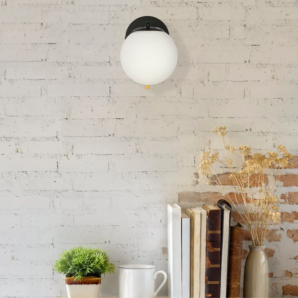 Opal Globe Glass Vintage Retro Stylish Wall Light with Pull Down Switch