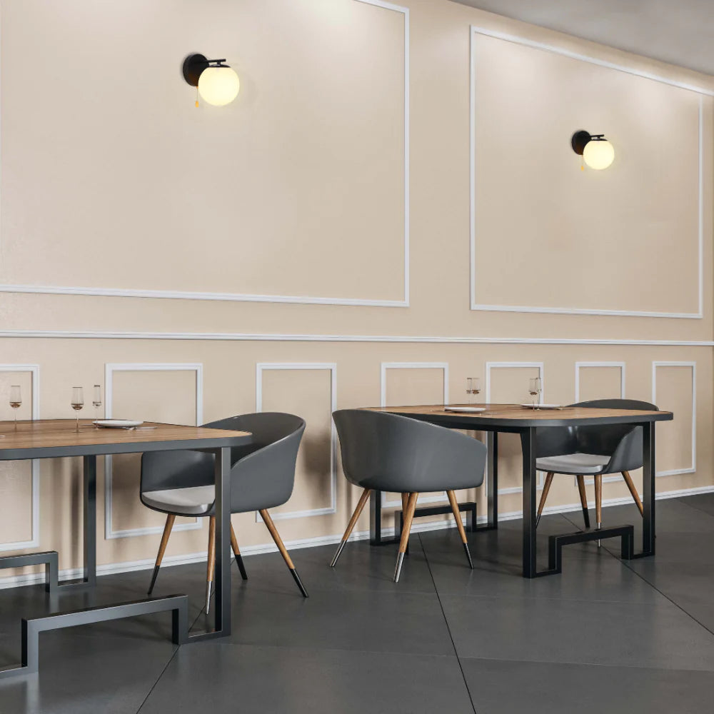 Opal Globe Glass Vintage Retro Stylish Wall Light with Pull Down Switch