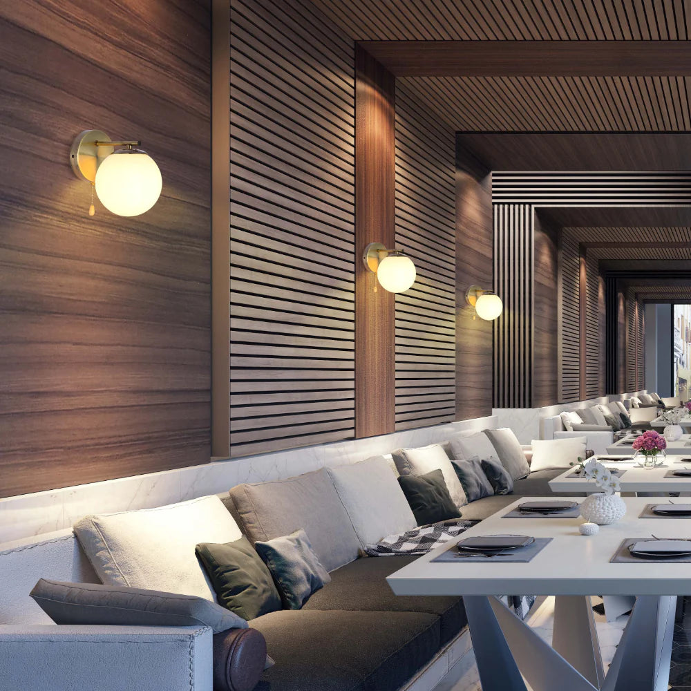 Opal Globe Glass Vintage Retro Stylish Wall Light with Pull Down Switch