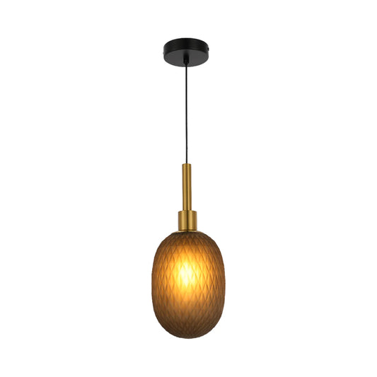 Opalescent Ellipsoid Pendant Light with Gold Detail