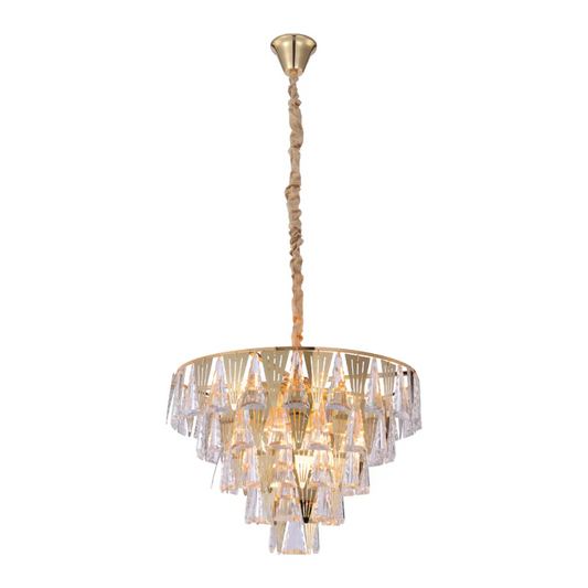 Opulent Gold Chandelier Ceiling Light with Triangular Crystal Elegance