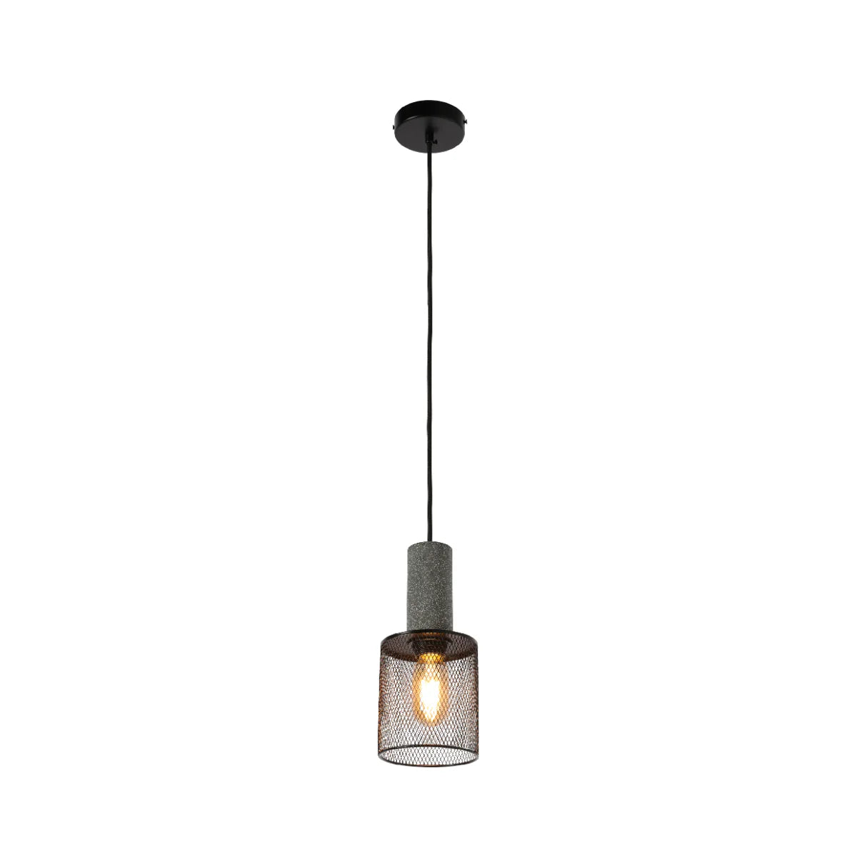 Quartet of Textured Concrete Pendant Lights with Metal Shades - TEKLED