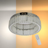 Ring Crystal Chrome Flush Ceiling Chandelier Light with Remote Control 3 Colour