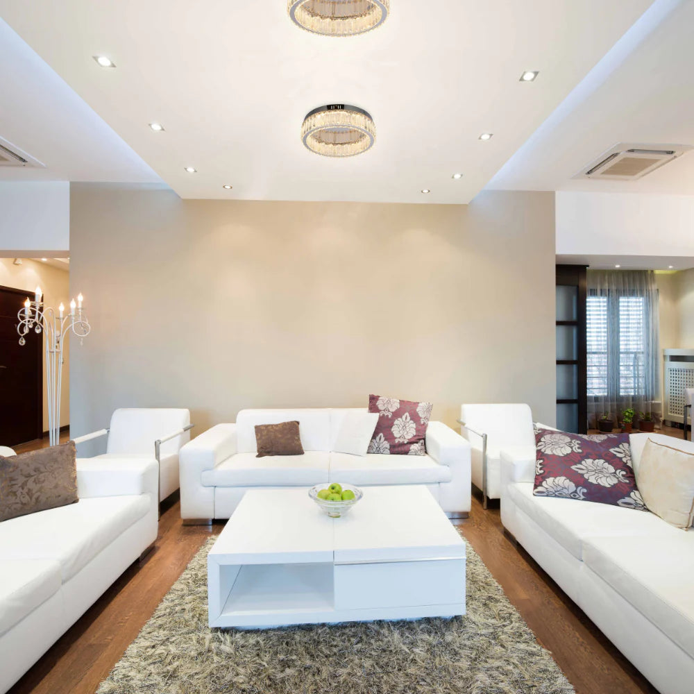 Ring Crystal Chrome Flush Ceiling Chandelier Light with Remote Control 3 Colour