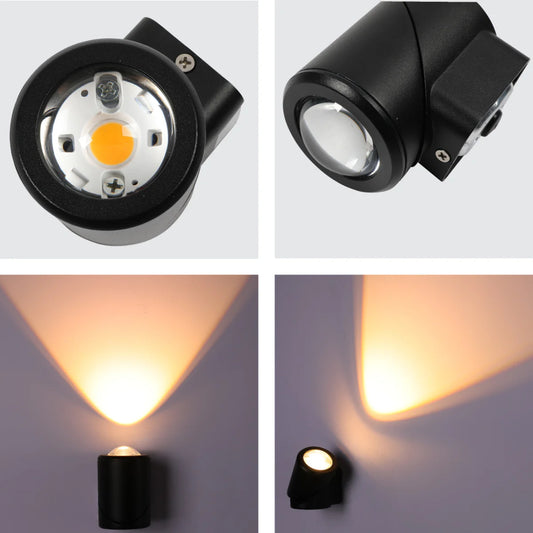 Rotatable Cylinders Outdoor LED Wall Light Black 3000K Narrow Beam