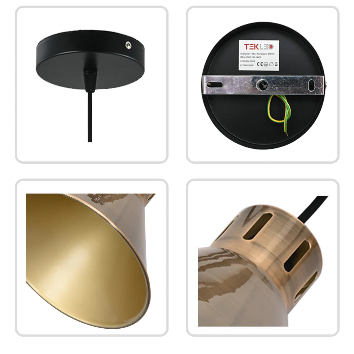 Lighting properties of Sleek Industrial Cone Pendant Light 150-18433