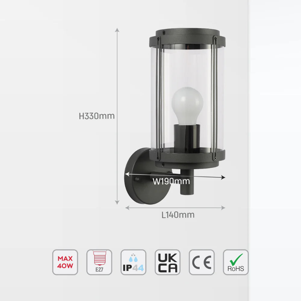Tanaro Vintage Outdoor Wall Lantern E27 Dark Grey