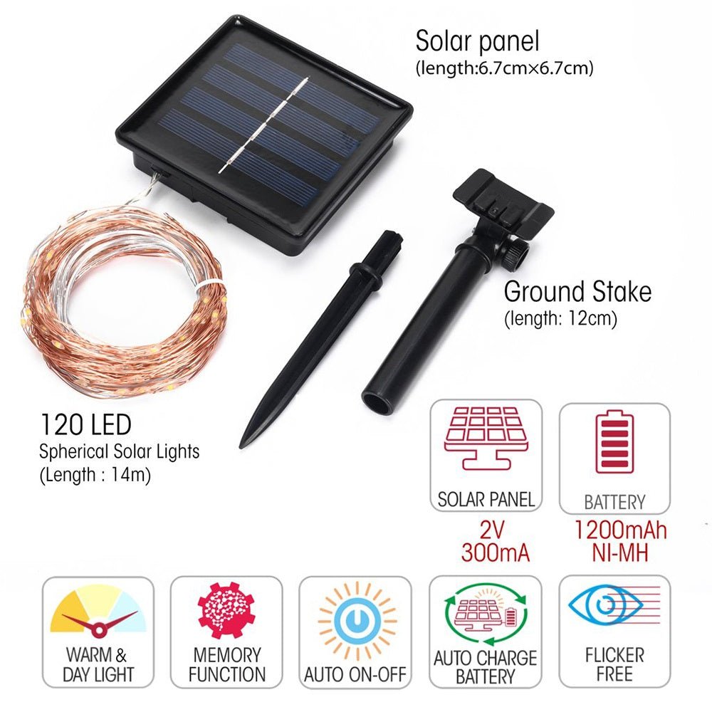 Dimensions and features of Serpens Solar 2 Sets Micro-LED String 120 LEDs 14m Warm & Cool White LED String Fairy Light