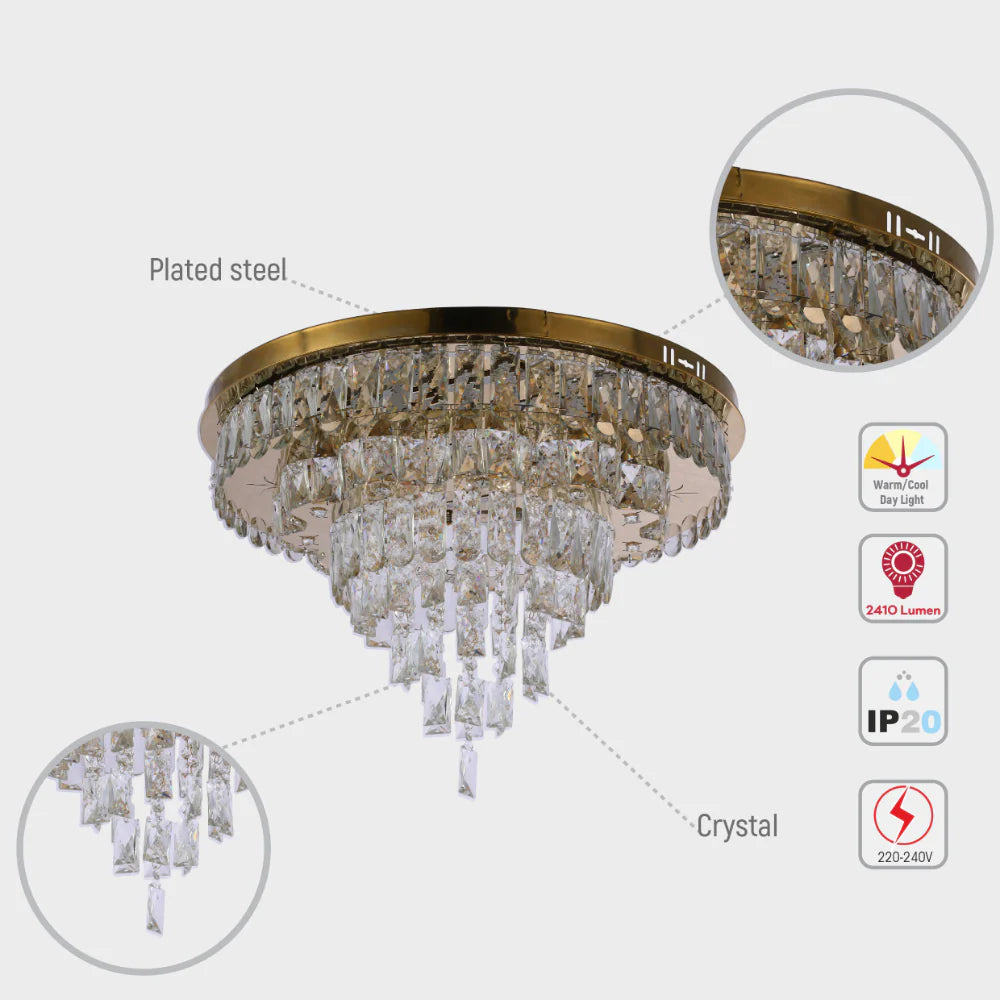 Three-tiered Cascading Flush Ceiling Chandelier Light with Remote Control 3 Colour D600mm