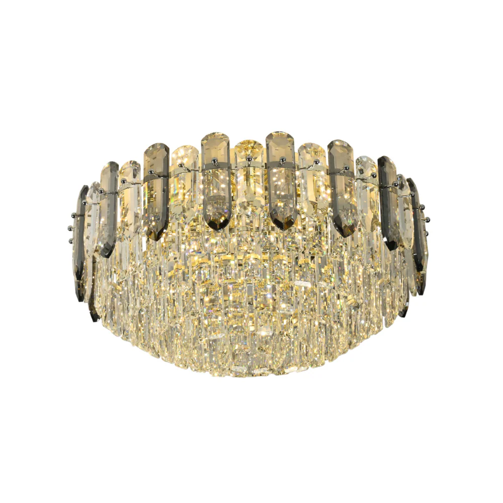 Tiered Flush Chandelier Ceiling Light with Smoky and Clear Crystals
