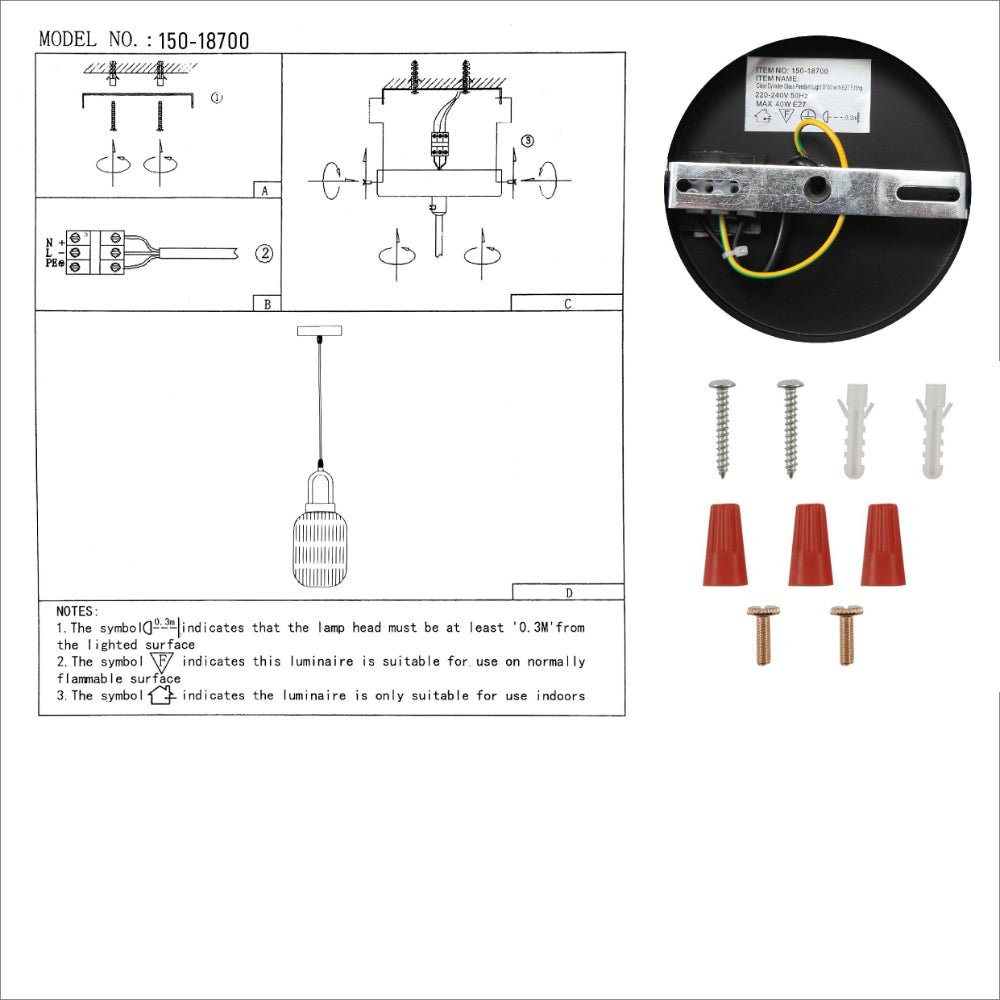 User manual for Sawyer Ribbed Fluted Reeded Maloto Lantern Clear Glass Pendant Ceiling Light E27 Gold Handled | TEKLED 150-18700