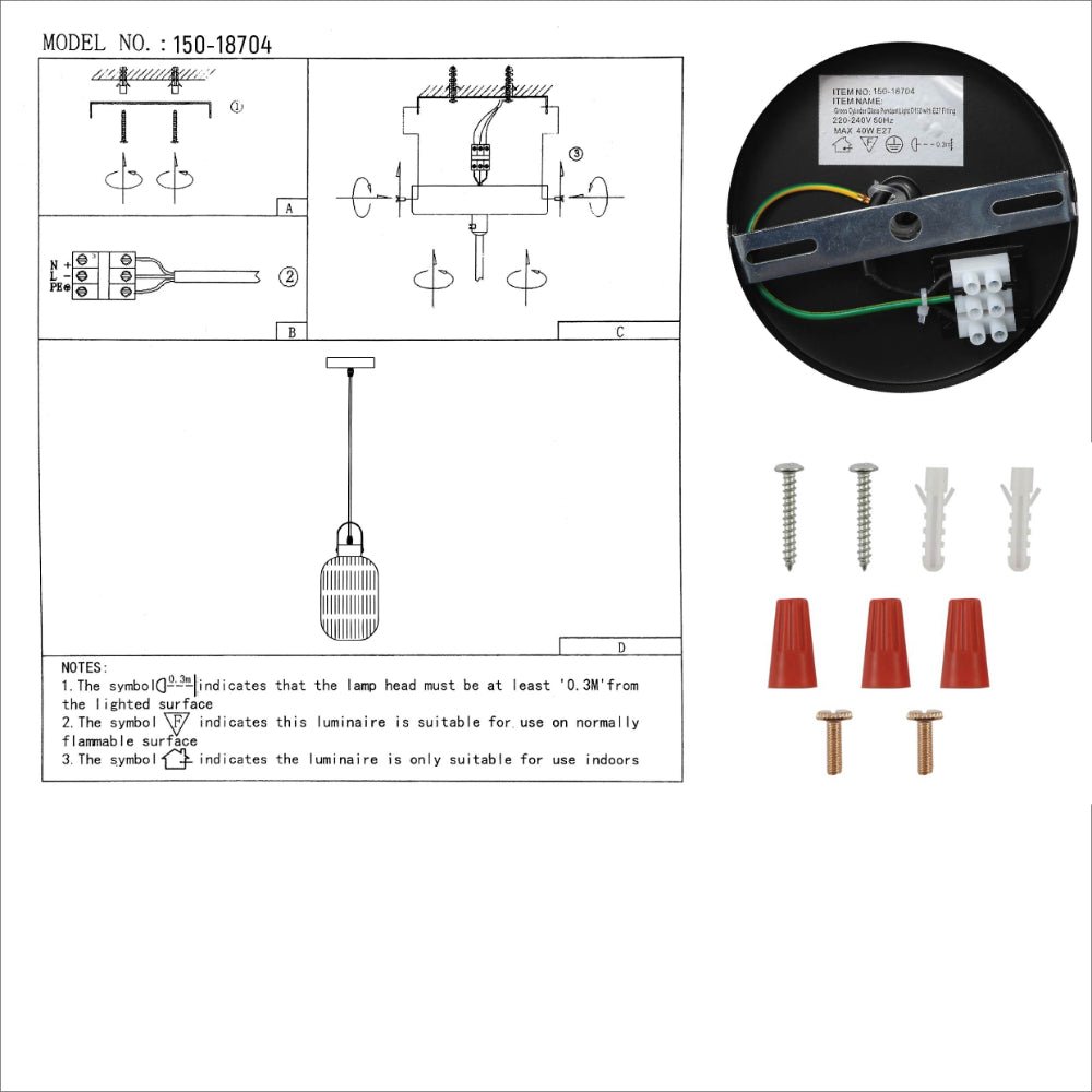 User manual for Sawyer Ribbed Fluted Reeded Maloto Lantern Green Glass Pendant Ceiling Light E27 Gold Handled | TEKLED 150-18704