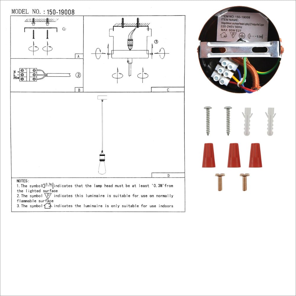 User manual for Vintage Industrial Retro Basic Pendant Ceiling Light E27 Antique Red Bronze Gold Nickel | TEKLED 150-19008