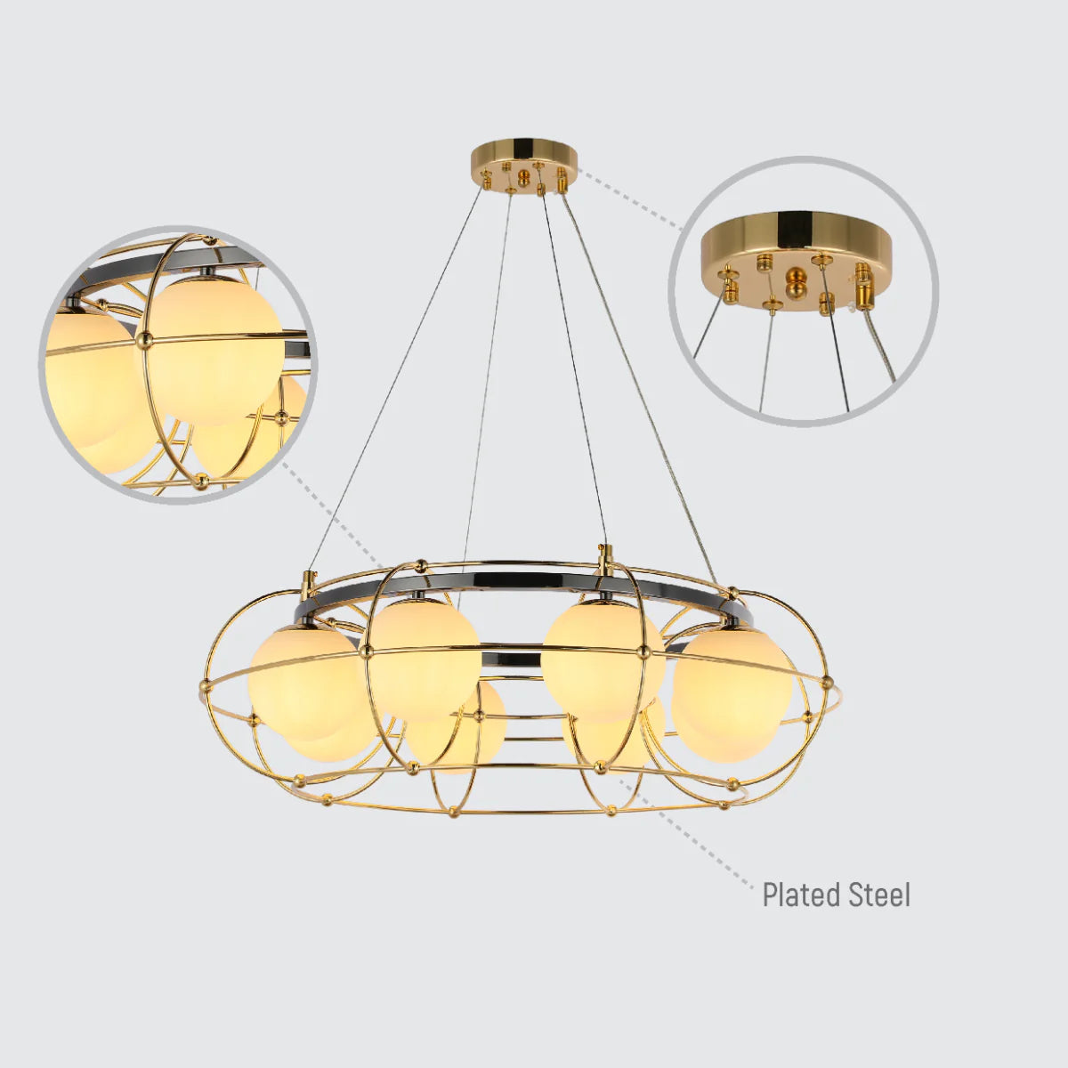 Lighting properties of Vintage-Modern Orb Chandelier with Geometric Gold Detailing G9 150-19034