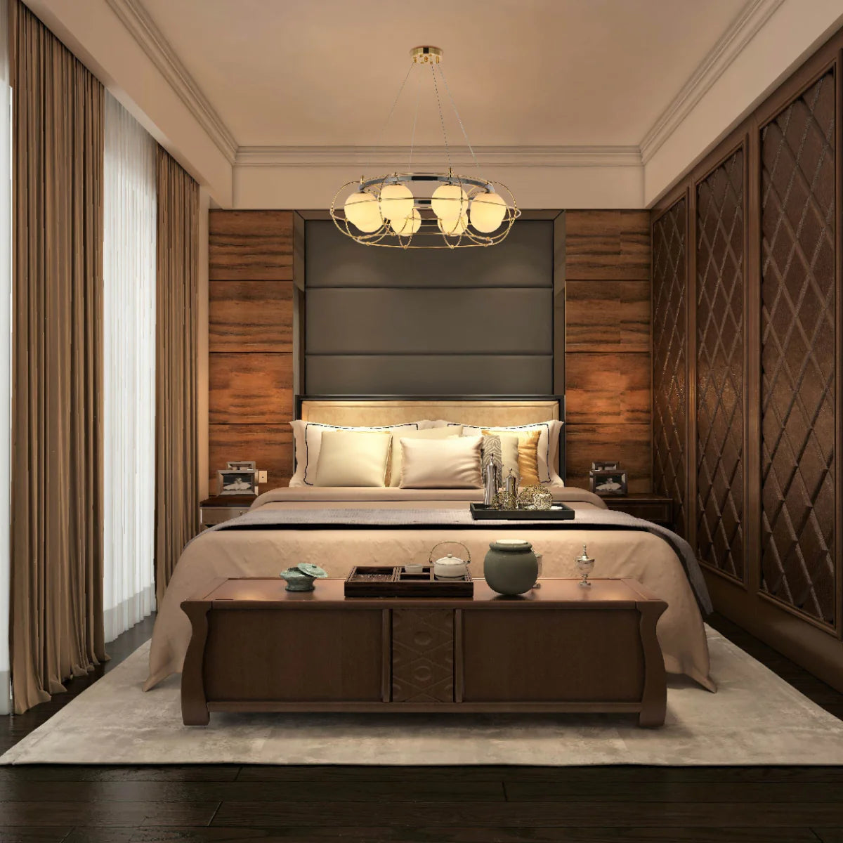 Usage of Vintage-Modern Orb Chandelier with Geometric Gold Detailing G9 150-19034