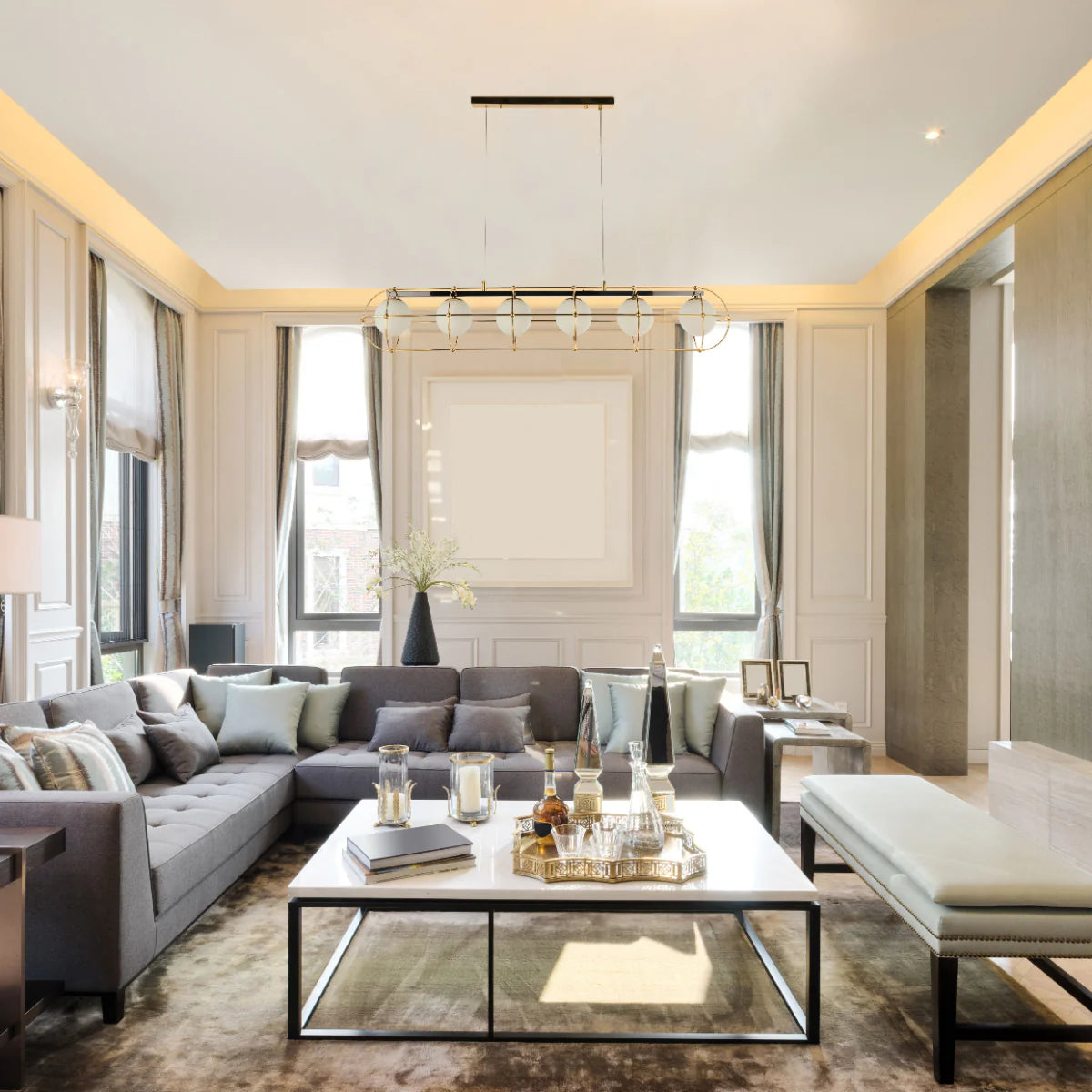 Where to use Vintage-Modern Orb Chandelier with Geometric Gold Detailing G9 150-19036