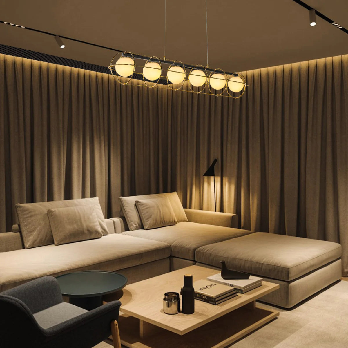 Vintage-Modern Orb Chandelier with Geometric Gold Detailing G9 150-19036 in play