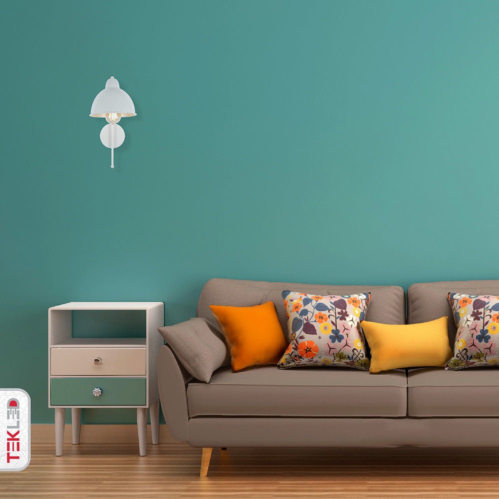 Indoor setting of White Metal Dome Wall Light with E27 Fitting