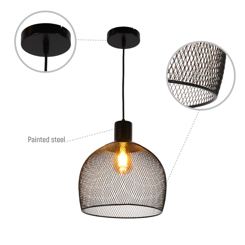 close shot of Wire Mesh Industrial Dome Pendant Ceiling Light grande