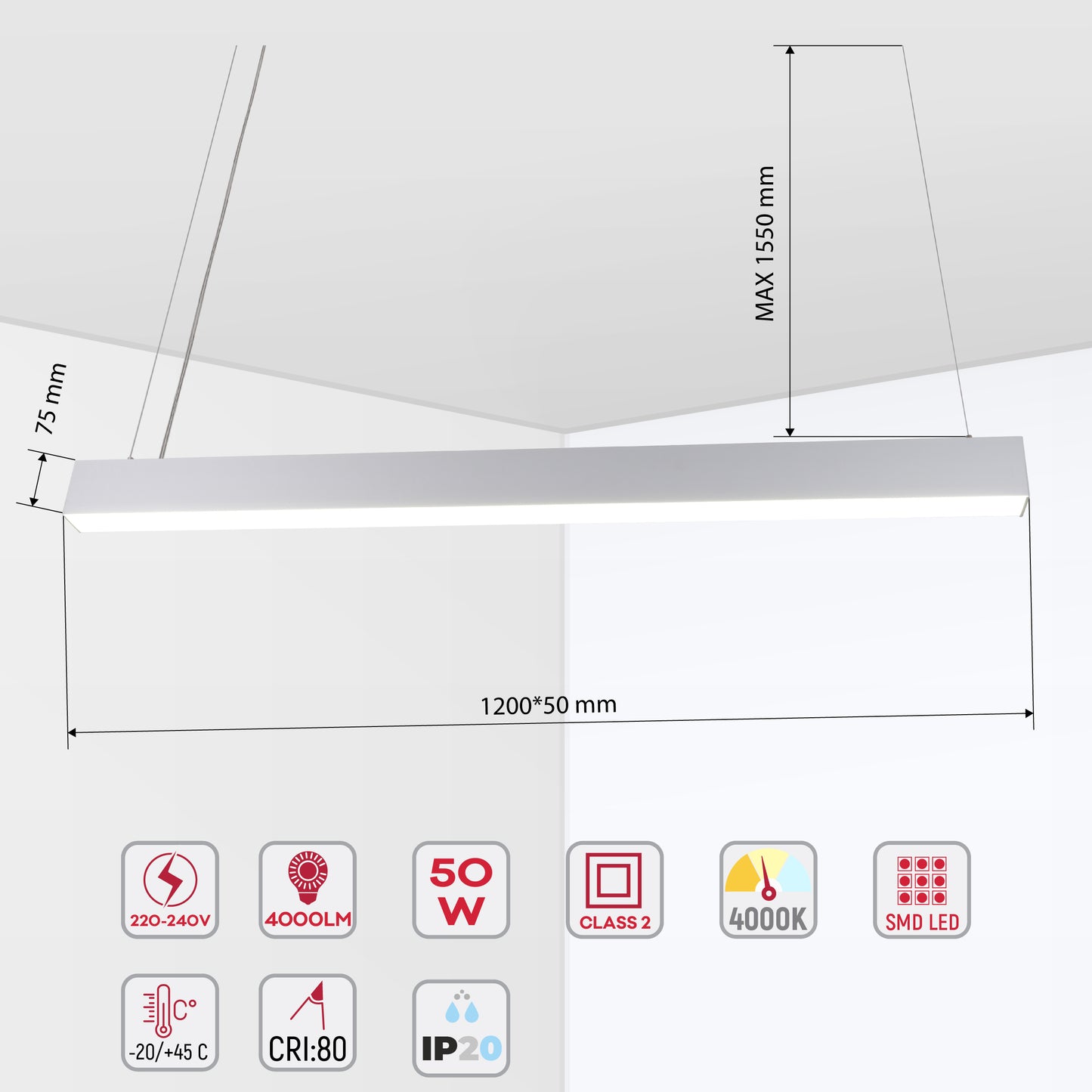LED ECO CYGNUS 50W 4000K 120x5x7.5 sm (TEKLED)