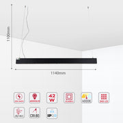 Pendant LED EPSILON 42W 4000K BLACK 114cm(TEK)
