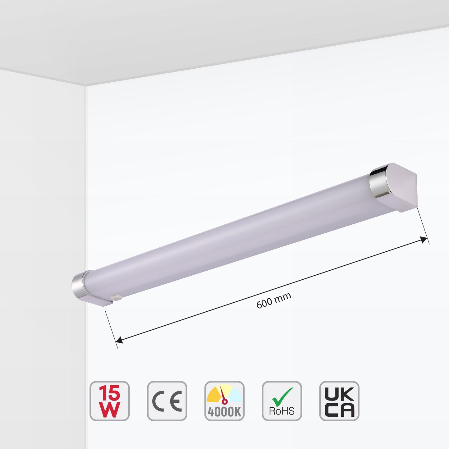 LED Mirror Bathroom Vanity Room Light 60cm 15W 4000K White+Chrome