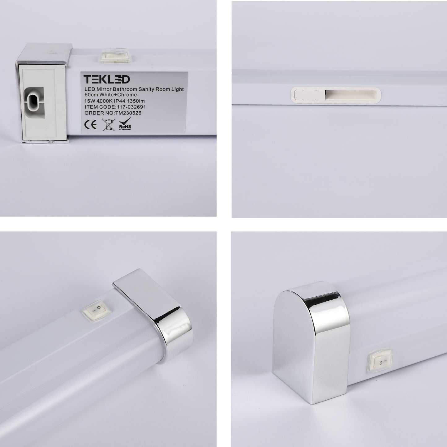 LED Mirror Bathroom Vanity Room Light 60cm 15W 4000K White+Chrome