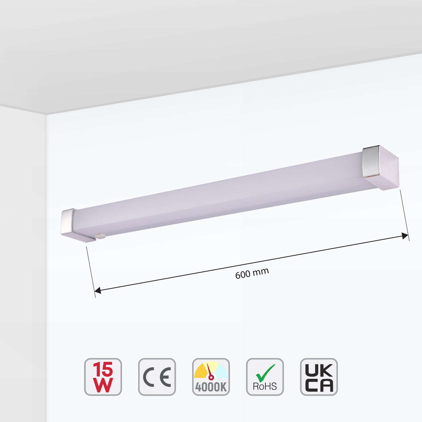 LED Mirror Bathroom Vanity Room Light 60cm 15W 4000K White+Chrome