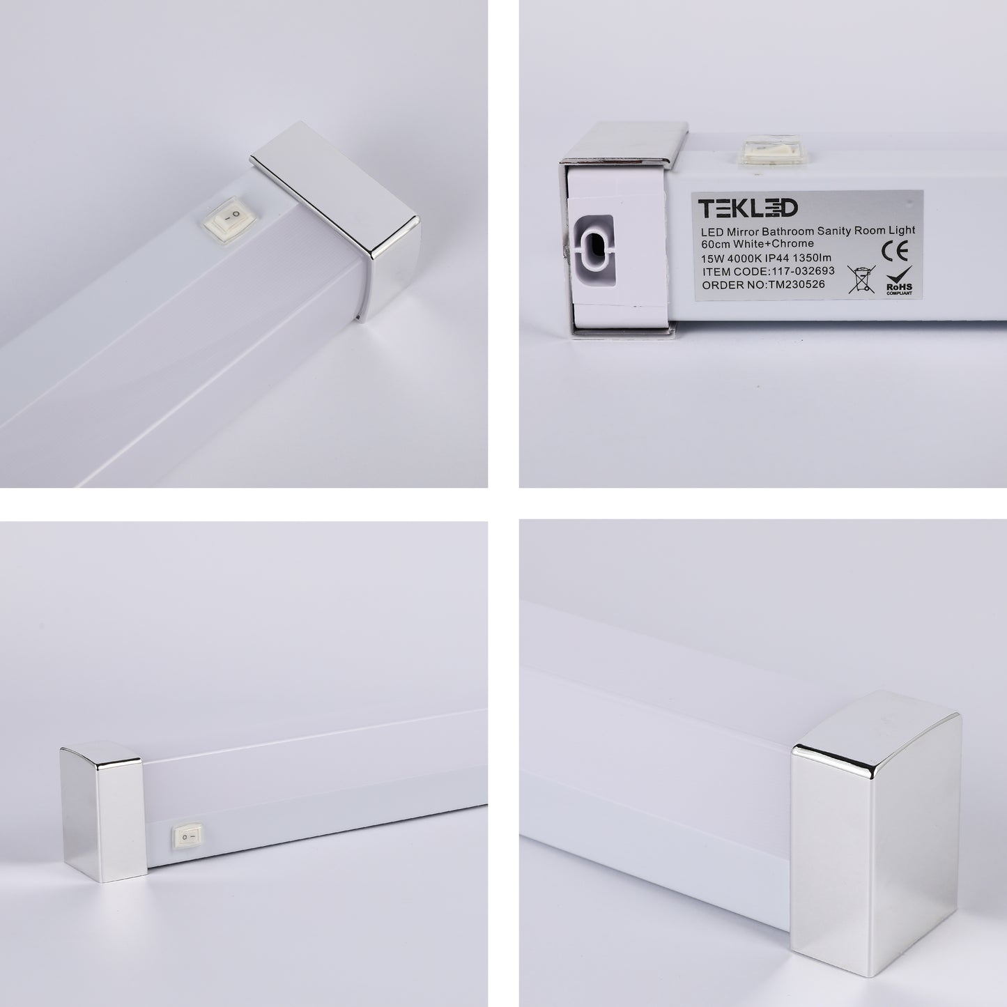 LED Mirror Bathroom Vanity Room Light 60cm 15W 4000K White+Chrome