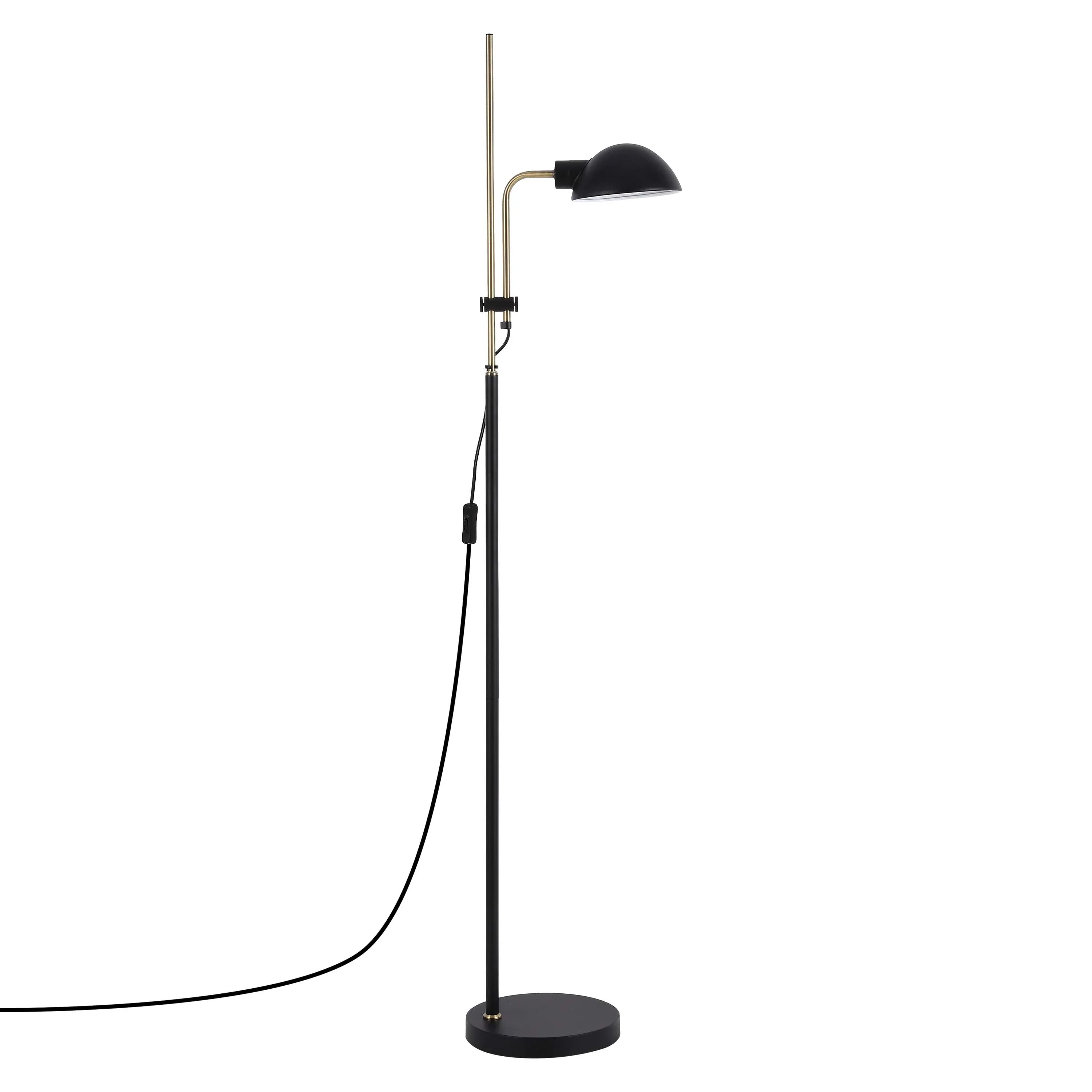 Black and Brass Floor Lamp with Domed Shade