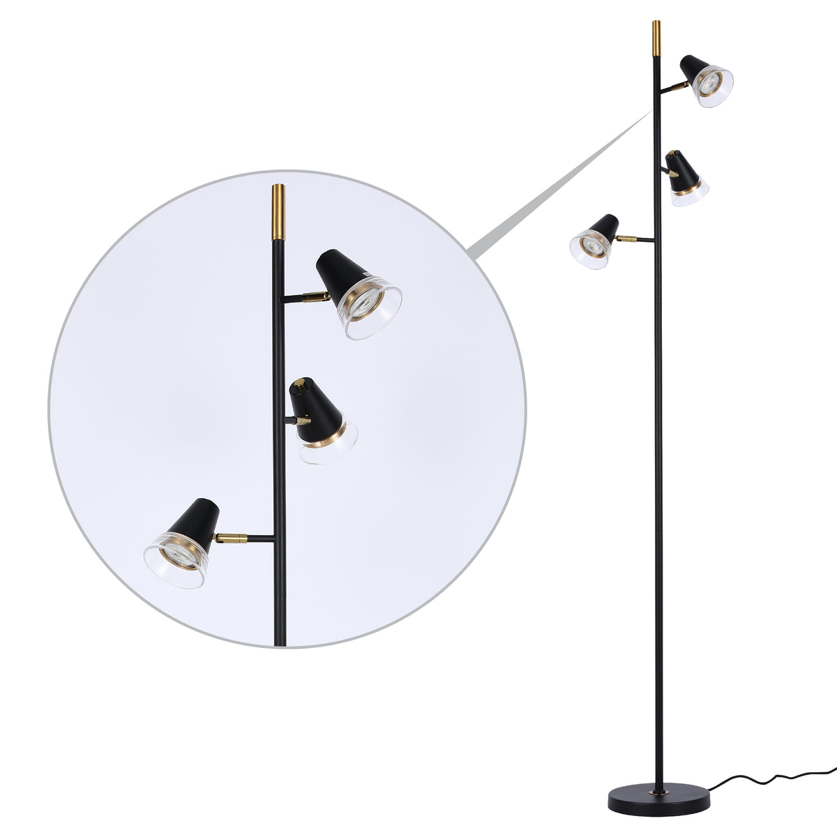FLOOR LAMP 68749/3F BLACK+BRASS GU10X3 (TEKLED)