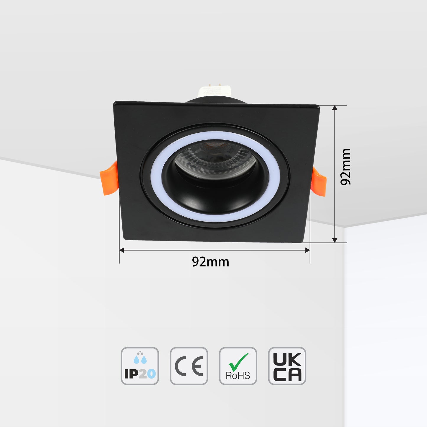 LOW UGR FIXED ALUMINIUM DOWNLIGHT IP20 GU5.3 1 WAY BLACK SQUARE (TEKLED)