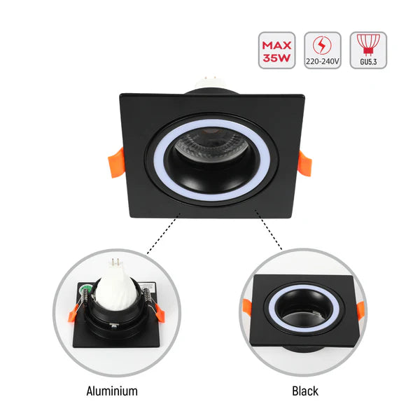 LOW UGR FIXED ALUMINIUM DOWNLIGHT IP20 GU5.3 1 WAY SQUARE (TEKLED)