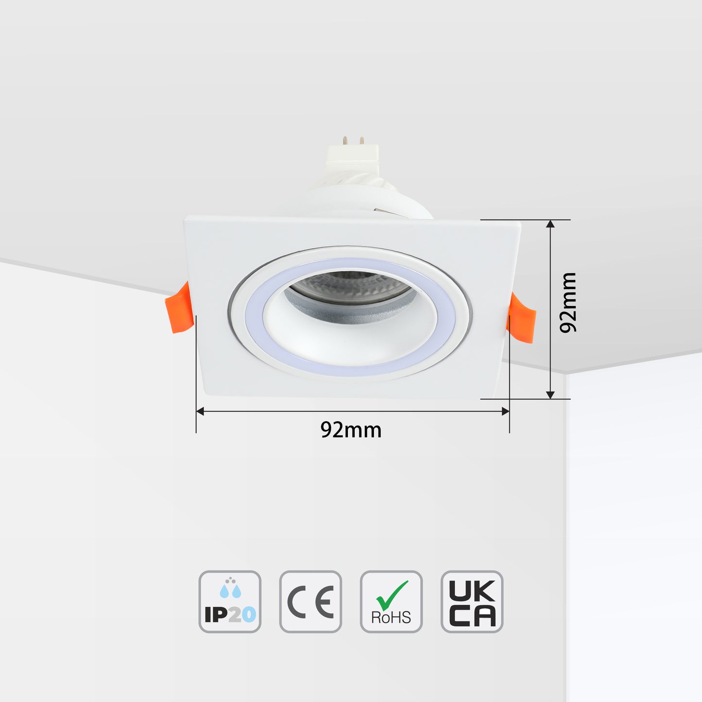 LOW UGR FIXED ALUMINIUM DOWNLIGHT IP20 GU5.3 1 WAY WHITE SQUARE (TEKLED)