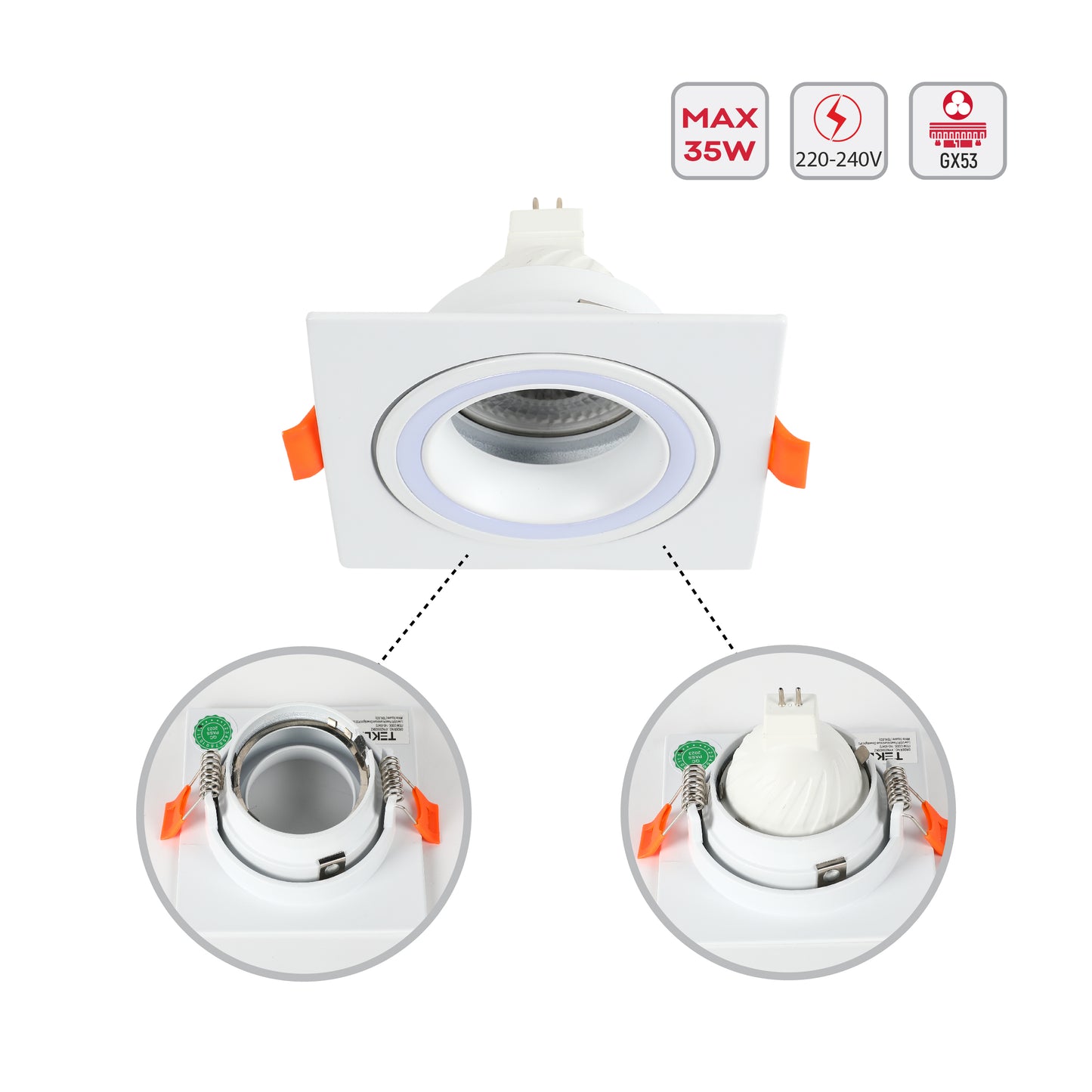 LOW UGR FIXED ALUMINIUM DOWNLIGHT IP20 GU5.3 1 WAY WHITE SQUARE (TEKLED)