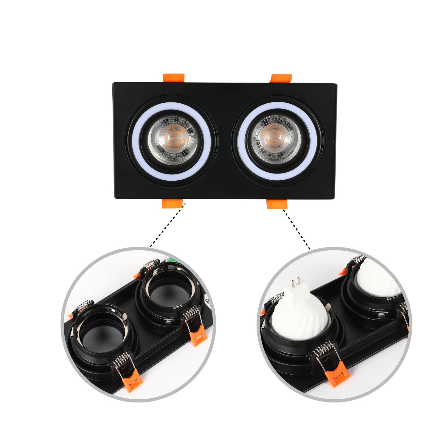 LOW UGR FIXED ALUMINIUM DOWNLIGHT IP20 GU5.3 2 WAY BLACK SQUARE (TEKLED)