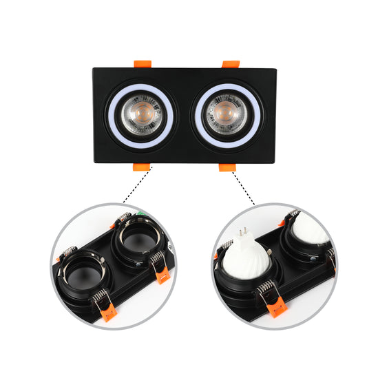 LOW UGR FIXED ALUMINIUM DOWNLIGHT IP20 GU5.3 2 WAY BLACK SQUARE (TEKLED)