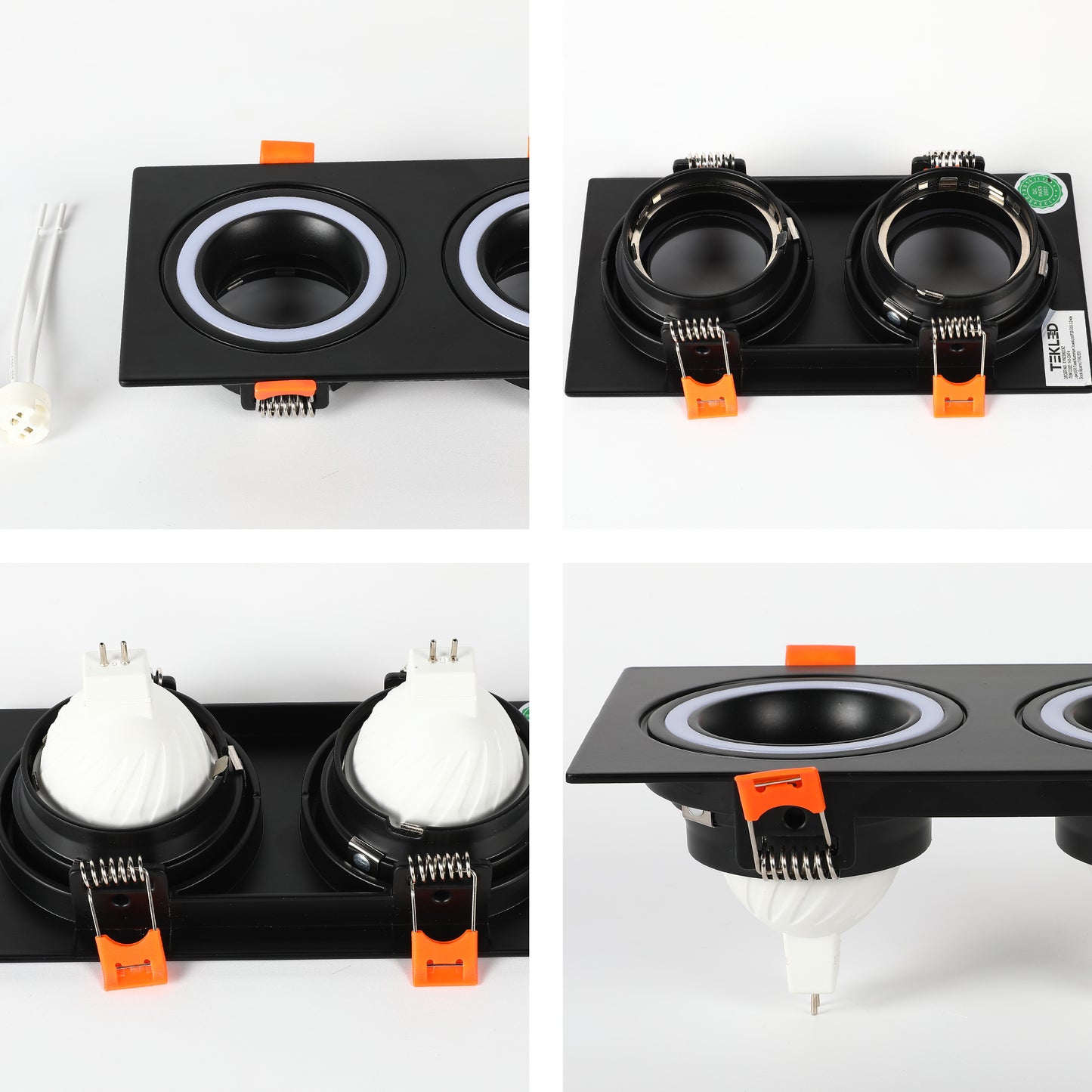 LOW UGR FIXED ALUMINIUM DOWNLIGHT IP20 GU5.3 2 WAY BLACK SQUARE (TEKLED)
