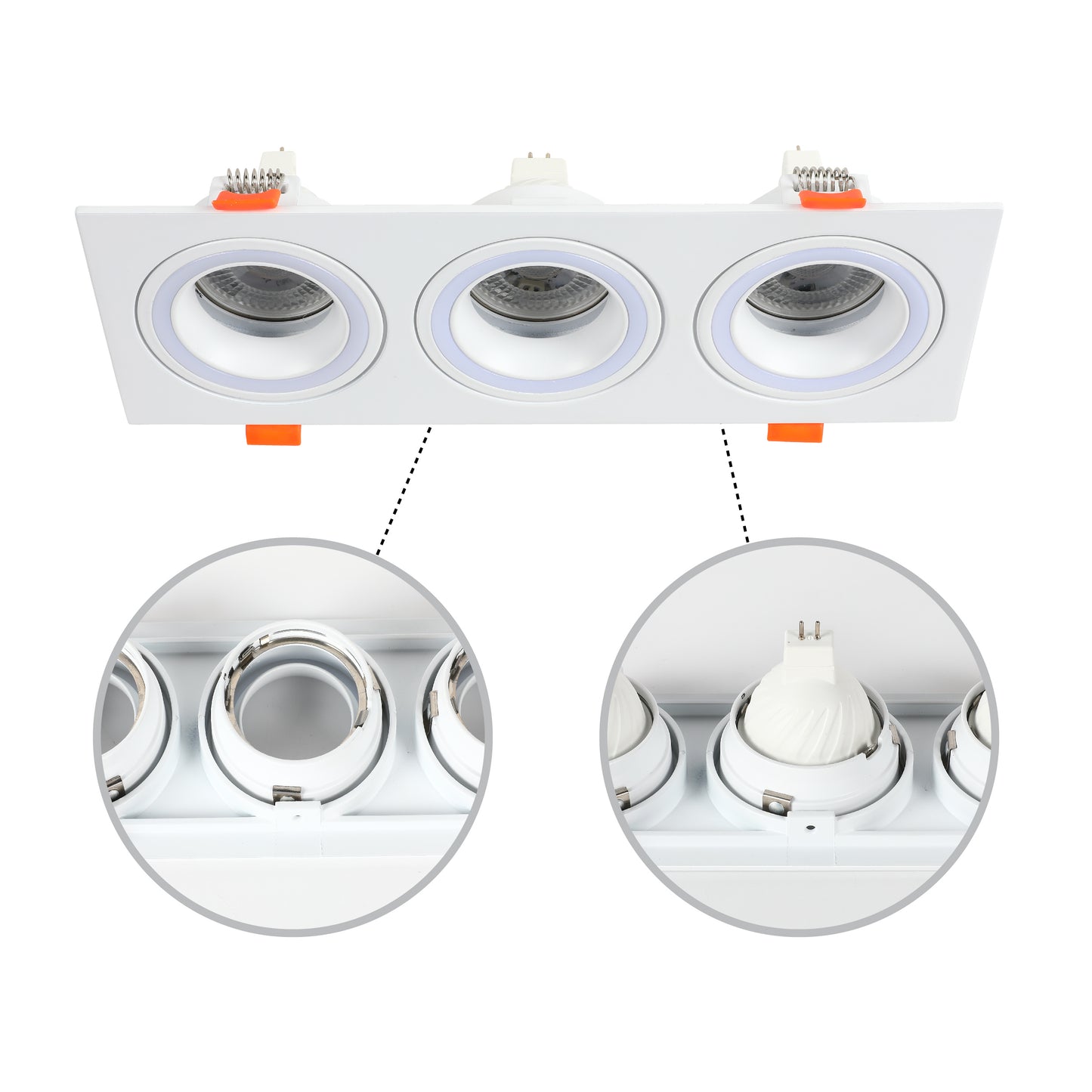 LOW UGR FIXED ALUMINIUM DOWNLIGHT IP20 GU5.3 3 WAY WHITE SQUARE (TEKLED)