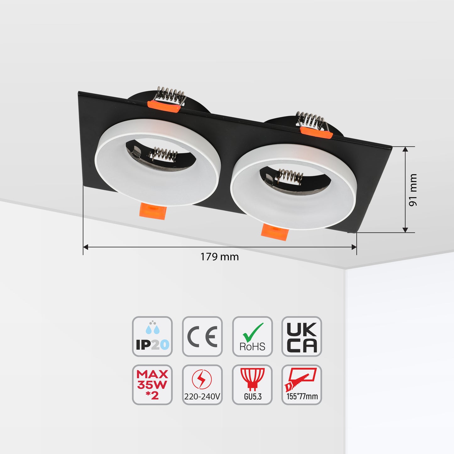 GU5.3 DOWNLIGHT SQUARE BLACK AND WHITE 2 WAY (TEKLED)