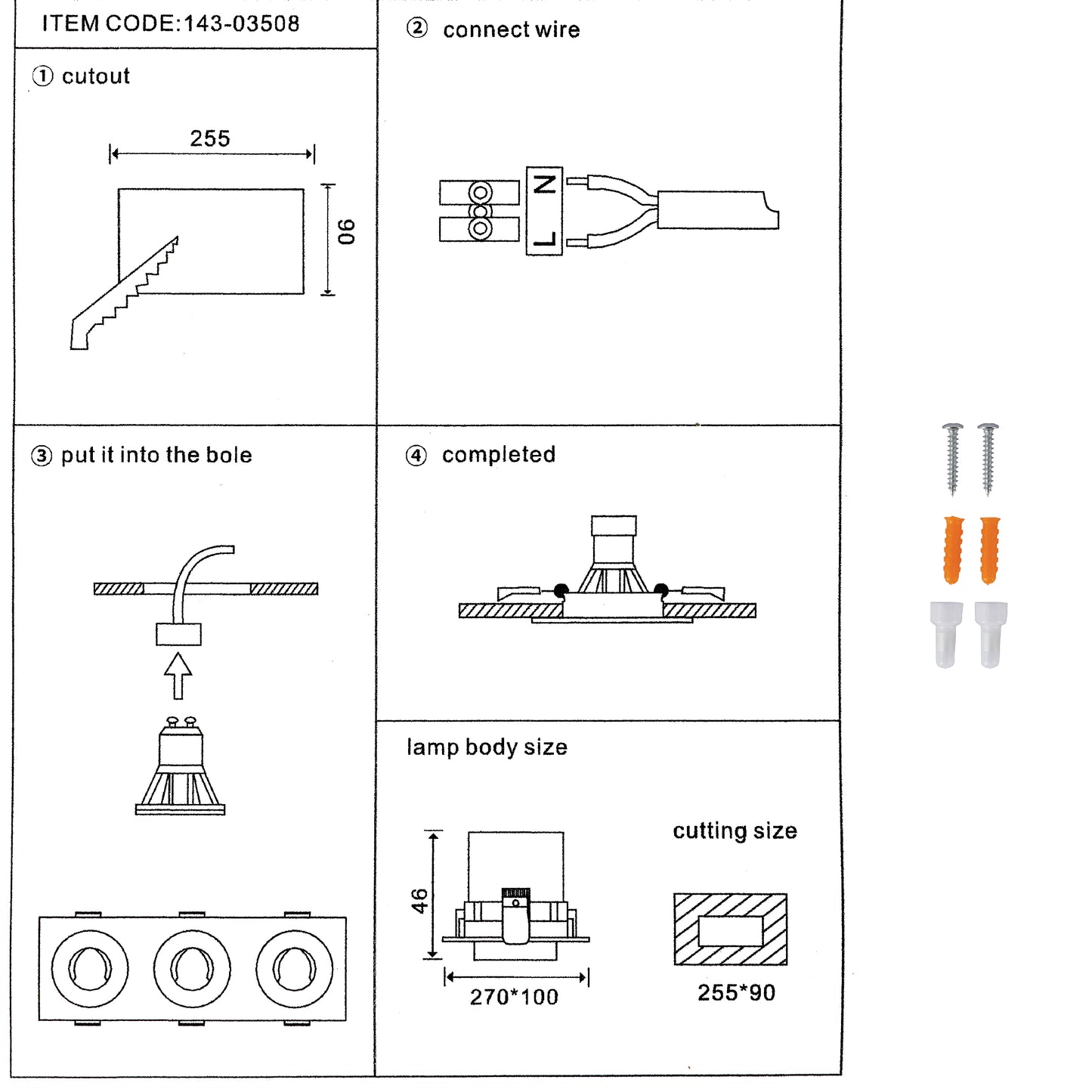 GU5.3 DOWNLIGHT SQUARE BLACK AND WHITE 3 WAY (TEKLED)