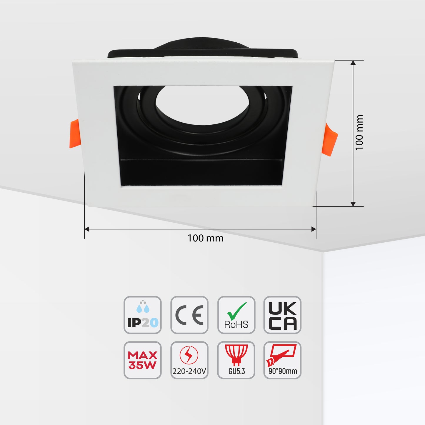 GRILLE RECTANGLE RECESSED TILT DOWNLIGHT GU5.3 WHITE AND BLACK (TEKLED)