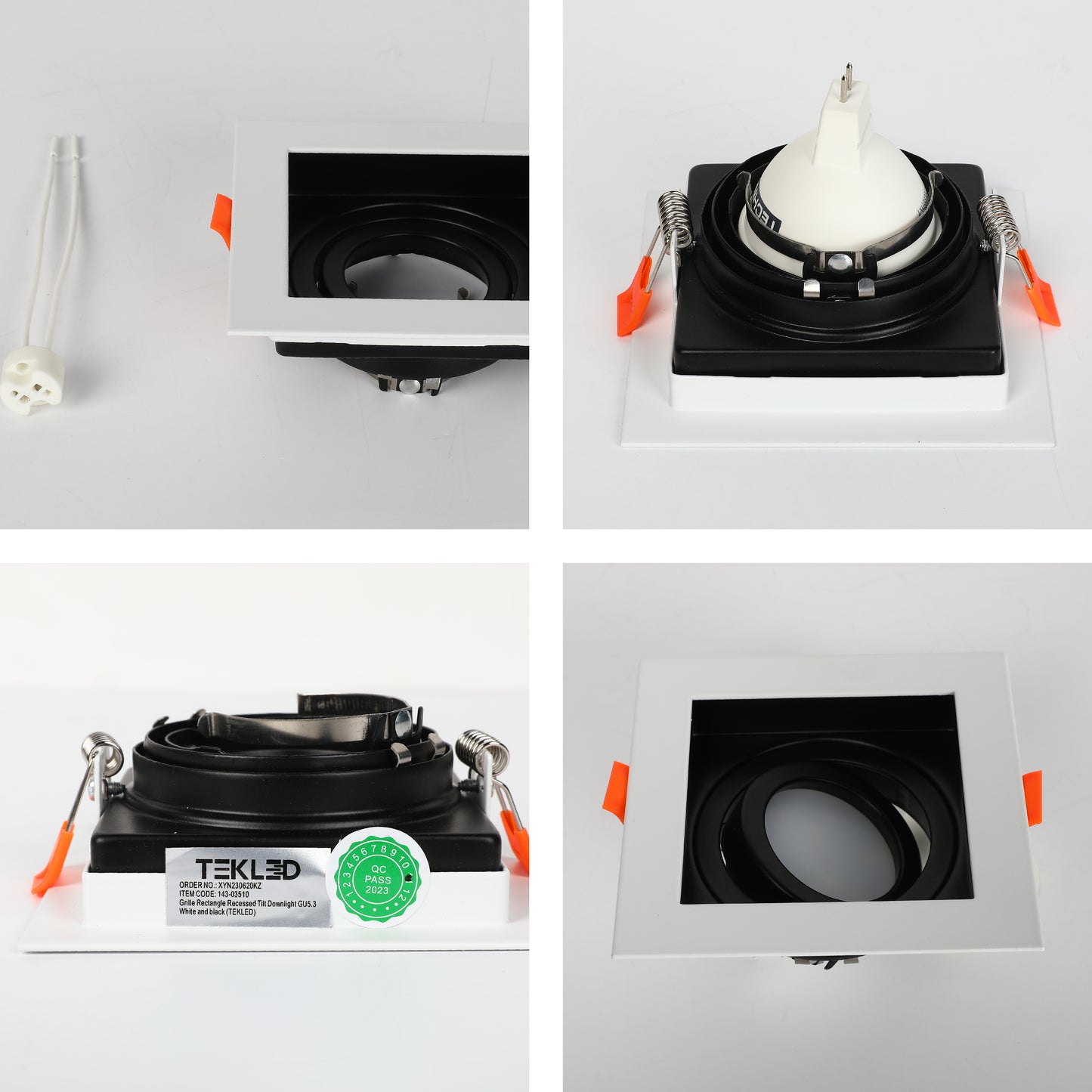 GRILLE RECTANGLE RECESSED TILT DOWNLIGHT GU5.3 WHITE AND BLACK (TEKLED)