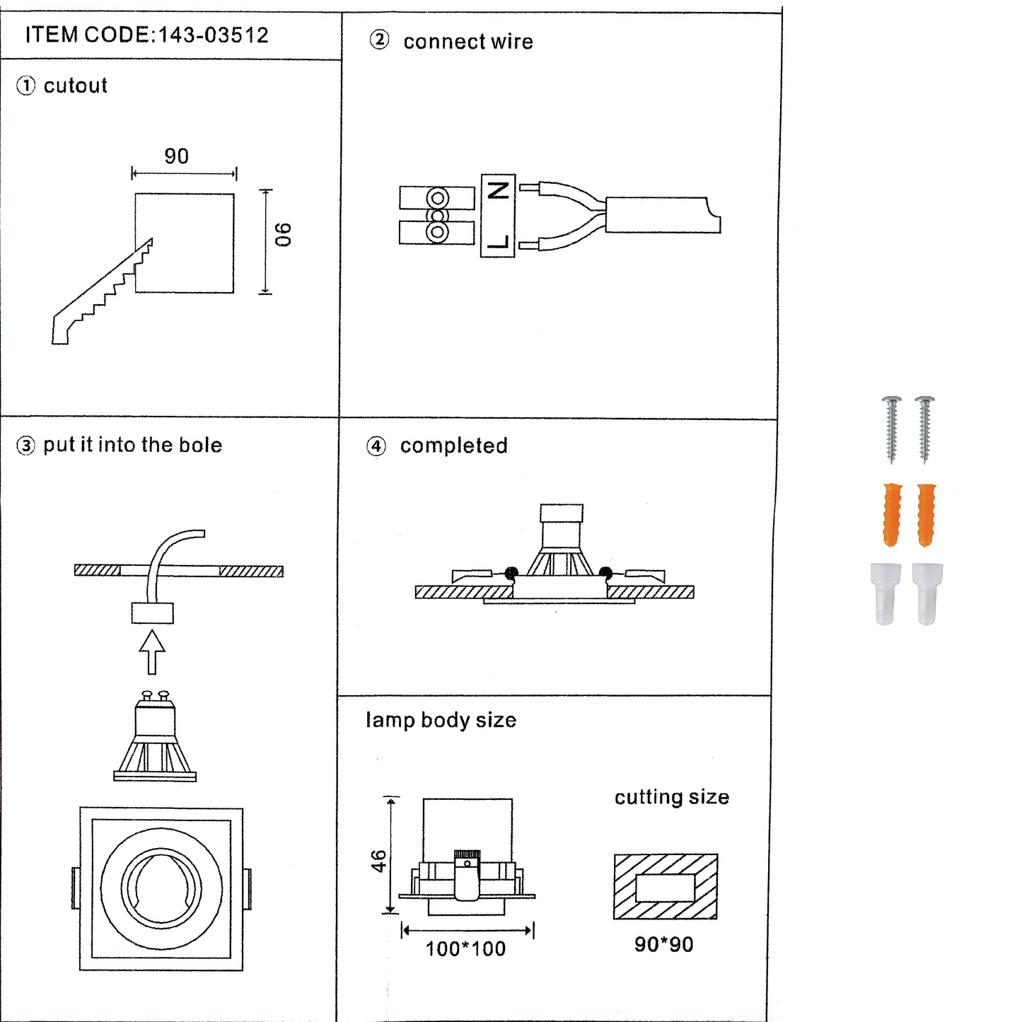 GRILLE RECTANGLE RECESSED TILT DOWNLIGHT GU5.3 BLACK (TEKLED)