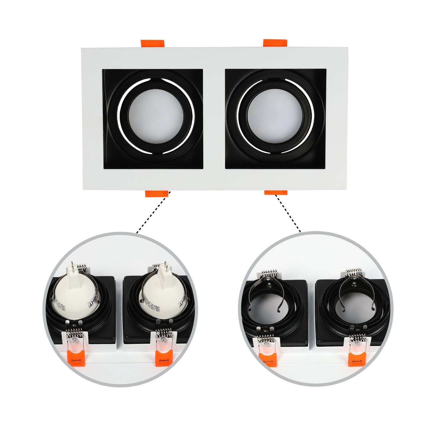 GRILLE RECTANGLE RECESSED TILT DOWNLIGHT GU5.3 WHITE AND BLACK 2 WAY (TEKLED)