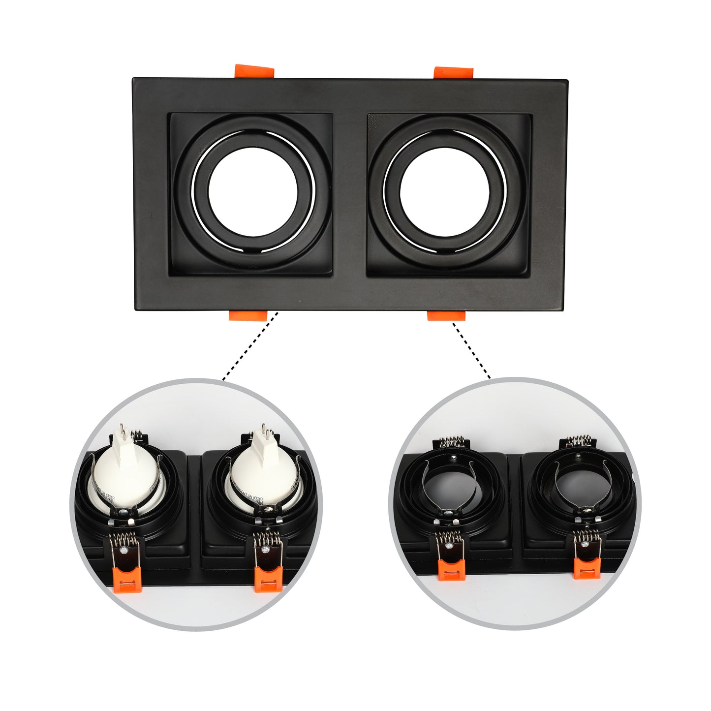 GRILLE RECTANGLE RECESSED TILT DOWNLIGHT GU5.3 BLACK 2 WAY (TEKLED)