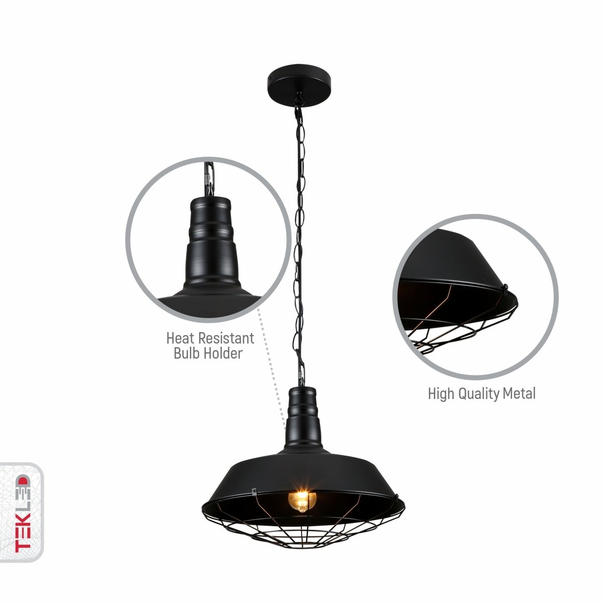 Step Industrial Caged Metal Ceiling Pendant Light E27 Fitting