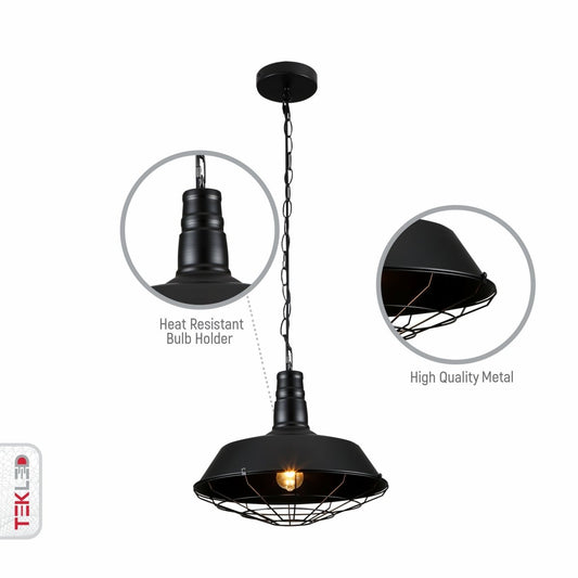 Step Industrial Caged Metal Ceiling Pendant Light E27 Fitting